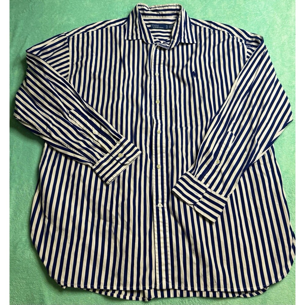 Polo by Ralph Lauren XL White/Blue Striped Button Down Long Sleeve Mens
